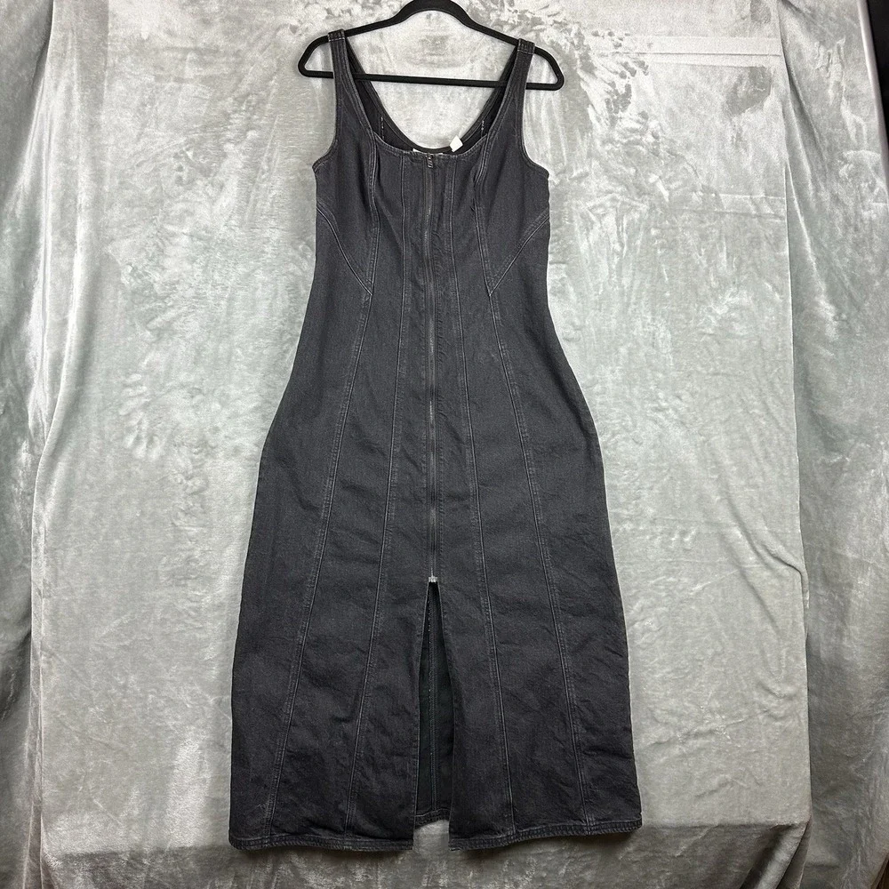 Universal Thread Sleeveless Maxi Dress Women's 10 Black Denim Zip Front